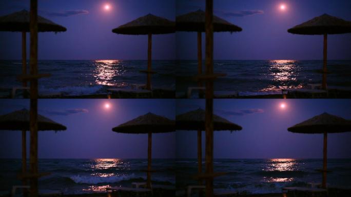 海滩上满月的倒影天空录像机度假胜地