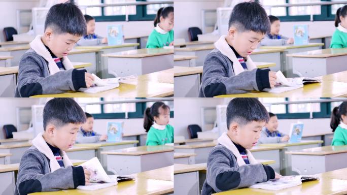 小学生在教室里学习。