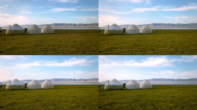 清晨时光流逝的蒙古包营地