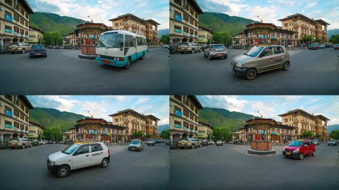 不丹首都廷布市中心交通的4K延时
