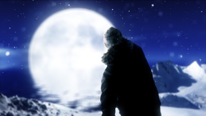 月亮前的人夜景冰川旅行冬季孤单