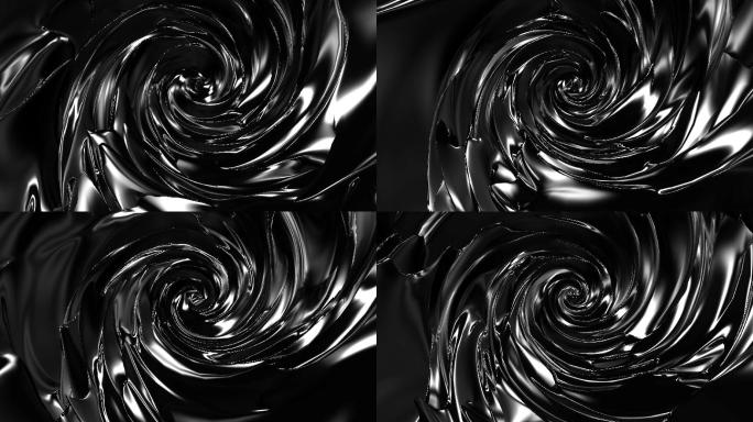 4K奢华黑色银色液体流动抽象旋涡背景2