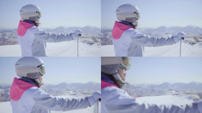 年轻女子户外滑雪