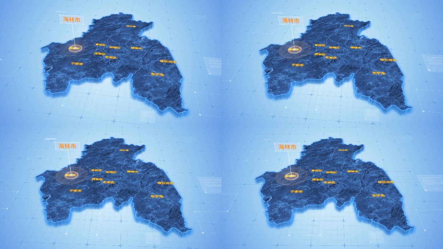 牡丹江海林市三维科技感地图ae模板