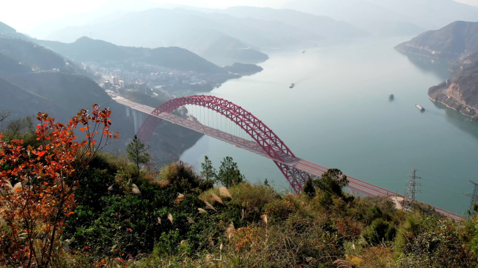 西陵峡航拍香溪长江大桥