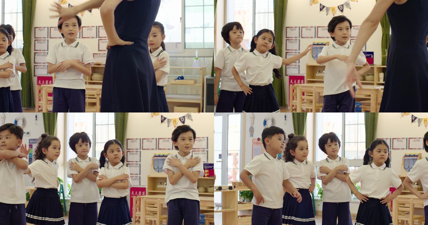 幼儿园老师教孩子们跳舞