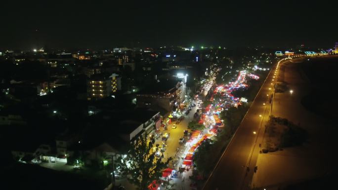 航拍老挝首都万象的城市夜景