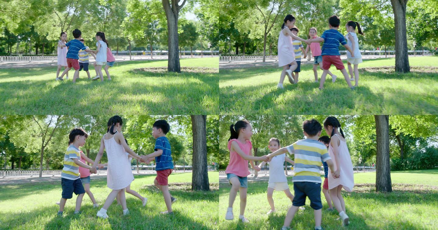 快乐儿童在草坪上玩耍