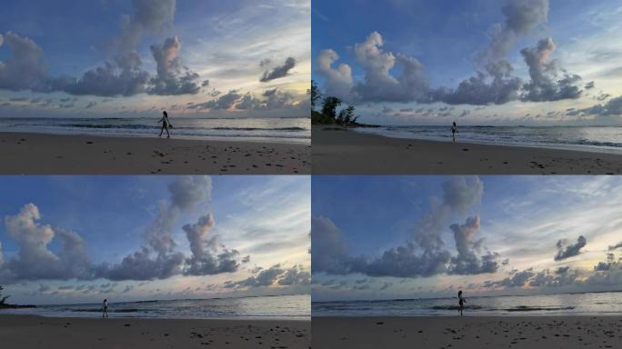 海边人物散步高清实拍视频素材