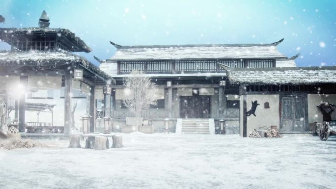 古代建筑小院雪景
