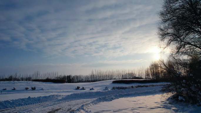 北方夕阳下的雪景空镜
