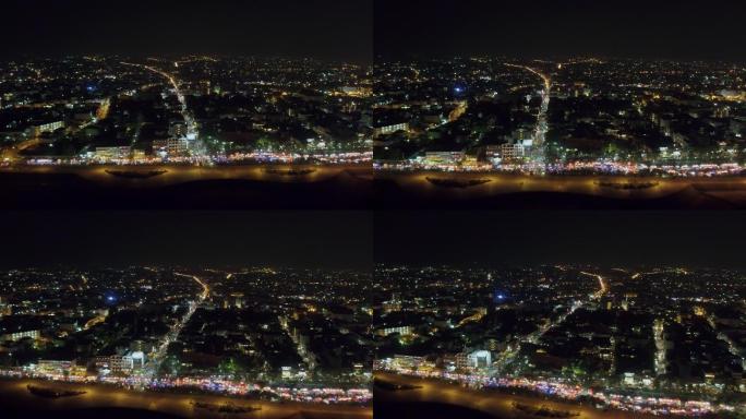 航拍老挝首都万象的城市夜景