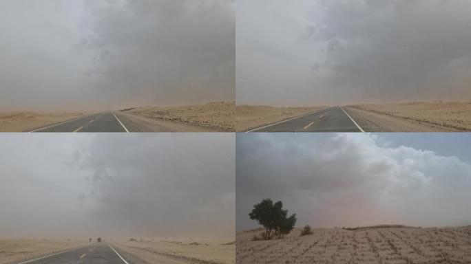 沙漠公路沙尘暴实拍素材