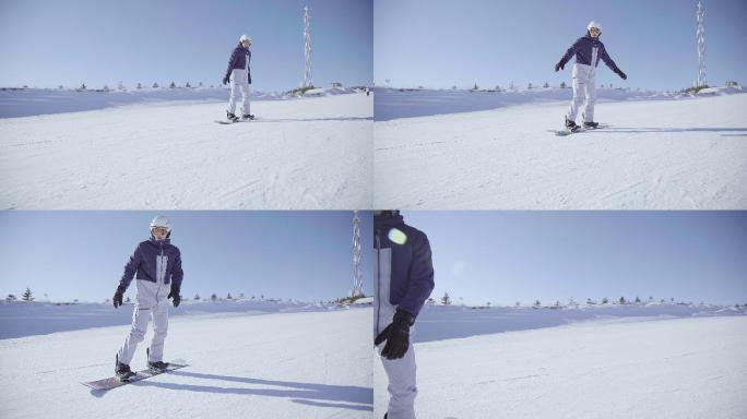 年轻男子户外滑雪滑雪坡快乐山