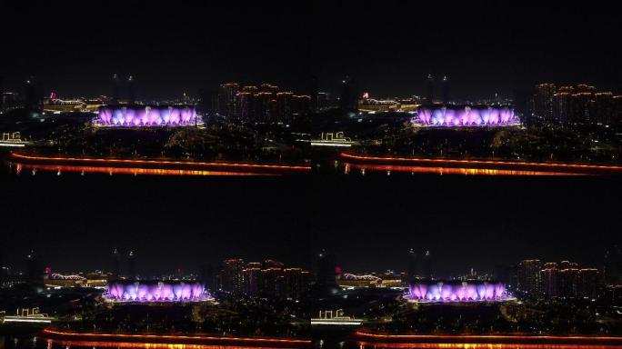 航拍杭州亚运会场馆夜景