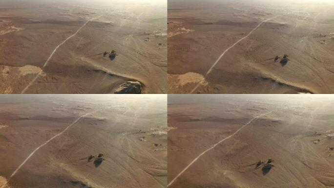 干旱的沙漠被侵蚀的戈壁滩航拍视角