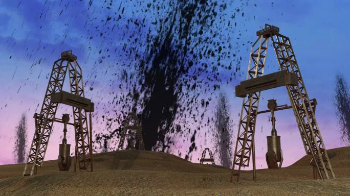 油田 油井 迸发 喷射 大漠 戈壁 背景
