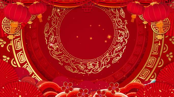 4K新年花纹中国风灯笼舞台开场背景循环