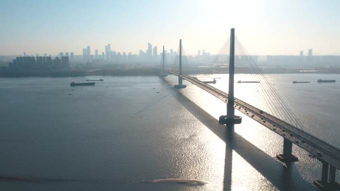 南京五桥（江心洲大桥）早晨航拍