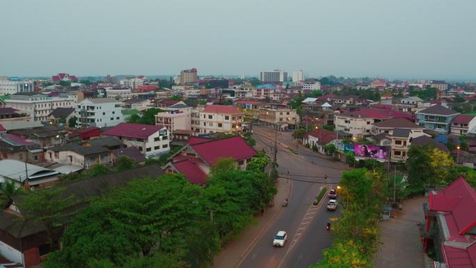 航拍老挝的城市景观