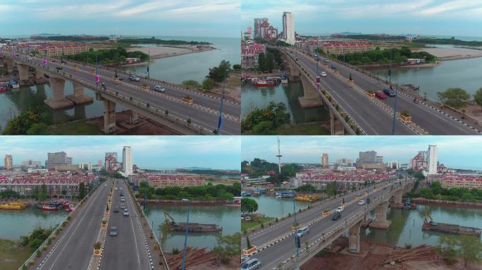 航拍新加坡城市道路和高架桥