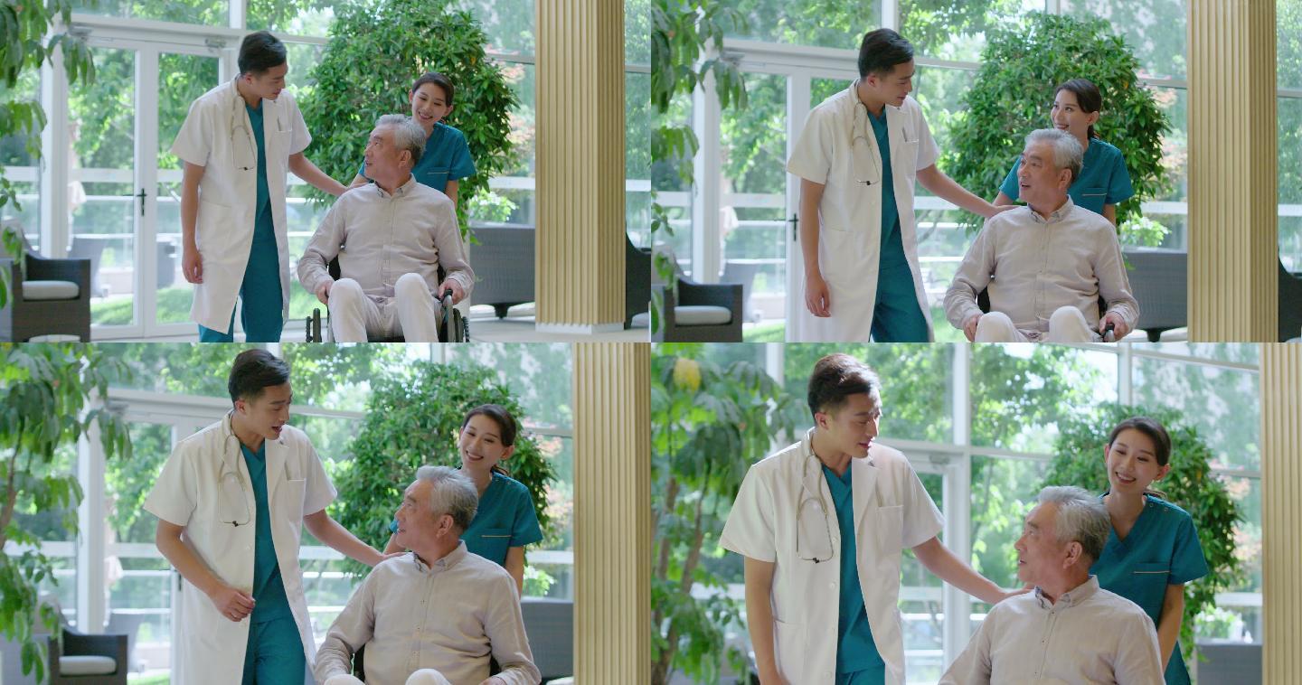 医生和老年人谈话慢镜头疗养院病人