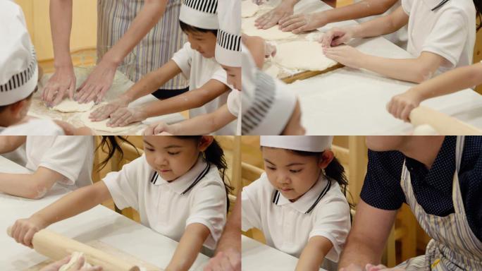 幼儿园孩子们在教室学习烹饪