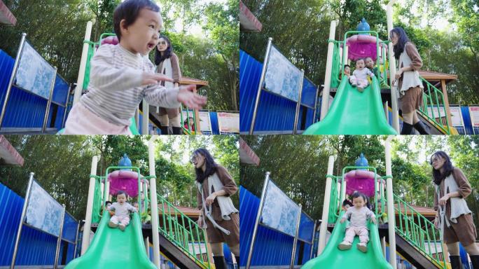 滑滑梯的小孩子