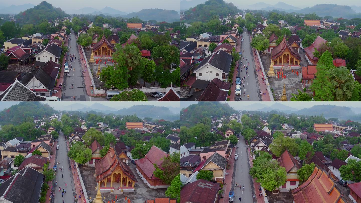 航拍老挝琅勃拉邦的寺庙