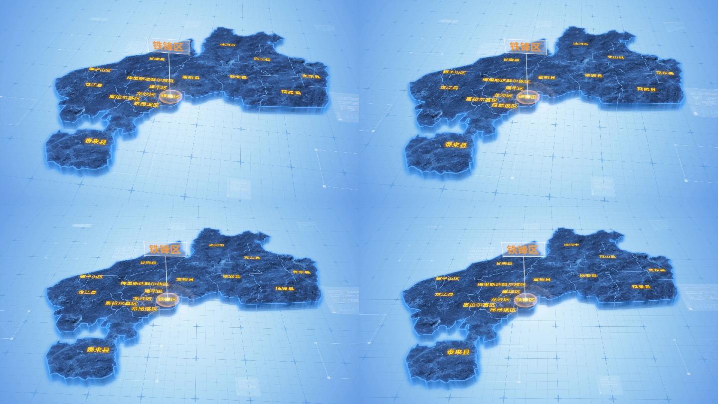 齐齐哈尔铁锋区三维科技感地图