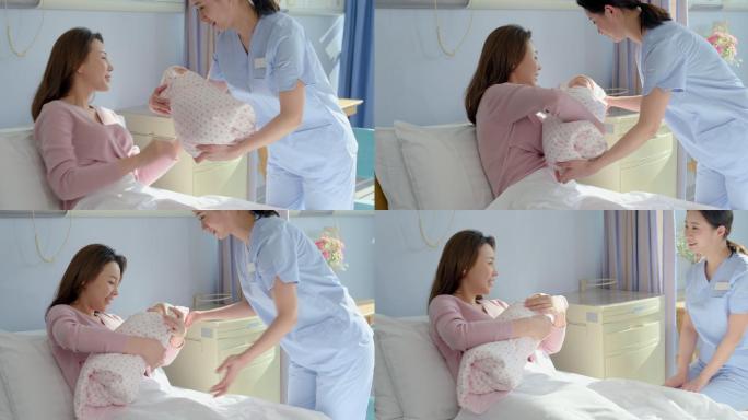 护士照顾新生婴儿