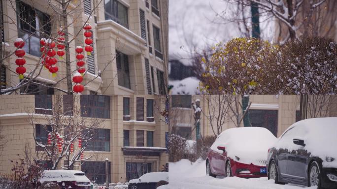 小区下雪雪景