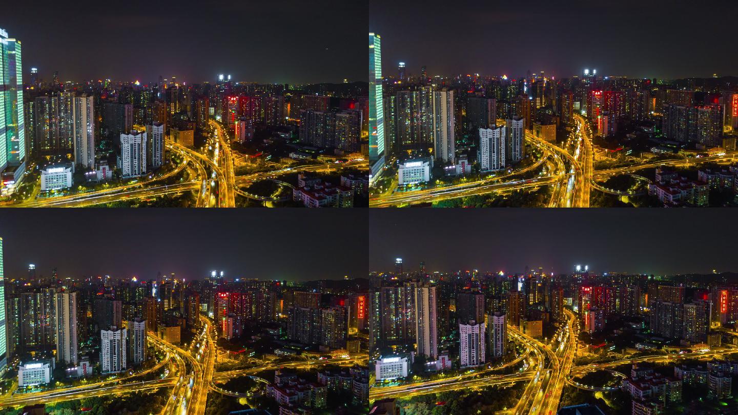 夜间广州市景交通枢纽航拍全景