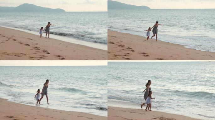 母女两人在沙滩玩耍
