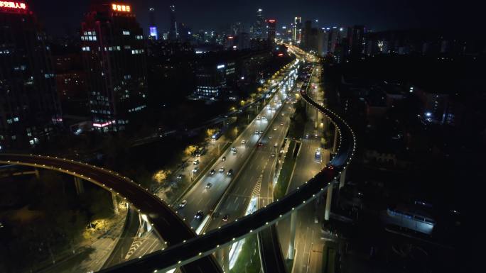 济南城市夜景高架桥车流