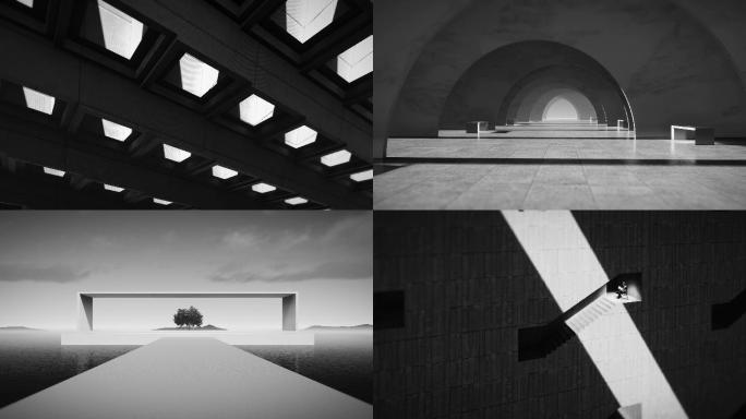 4K黑白质感地产概念建筑光影变化