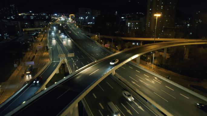 济南城市夜景高架桥车流