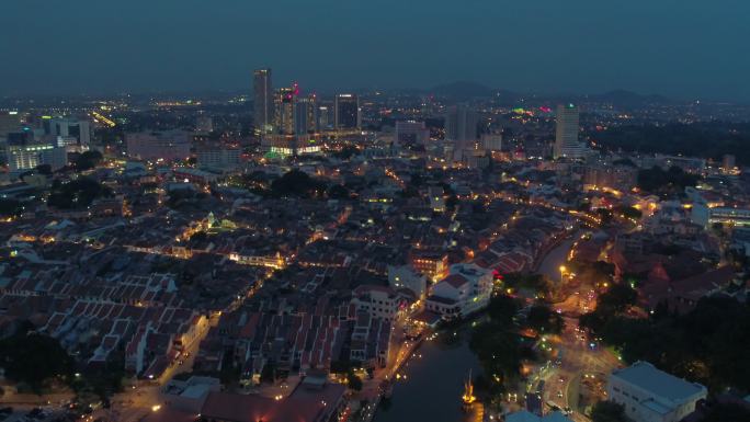 航拍 马来西亚 马六甲州 城市夜景