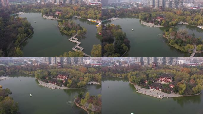 西安丰庆公园航拍4K西安公园西安生态环境