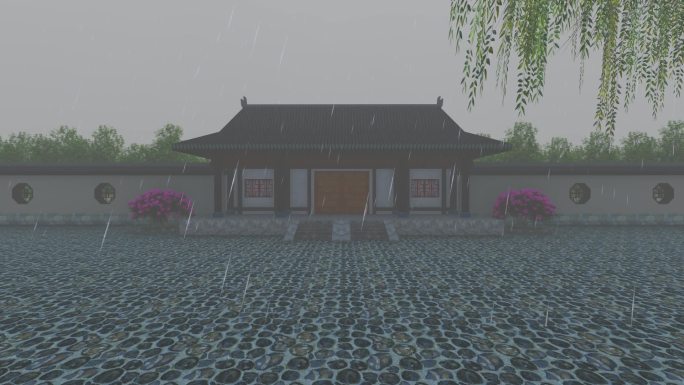 古代汉唐魏晋五代十国庭院大门-雨景