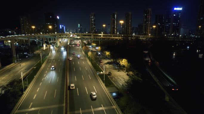 济南城市夜景高架桥车流