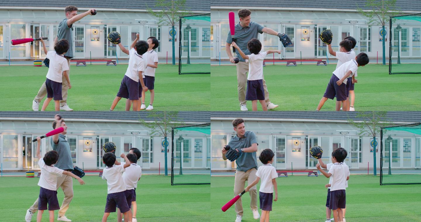 幼儿园外教教孩子们打棒球