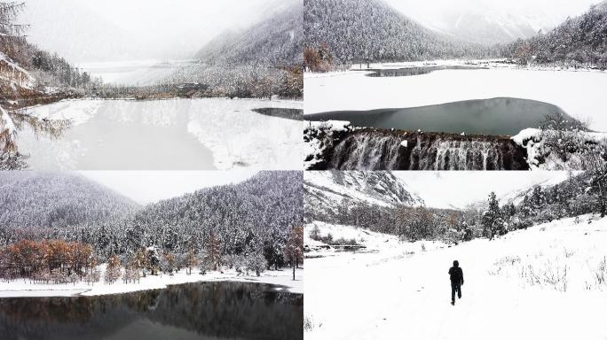 四川毕棚沟冬日冰雪秘境壮观瀑布林海雪原