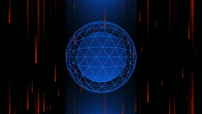 【4K时尚背景】3D球体蓝红光线几何旋转