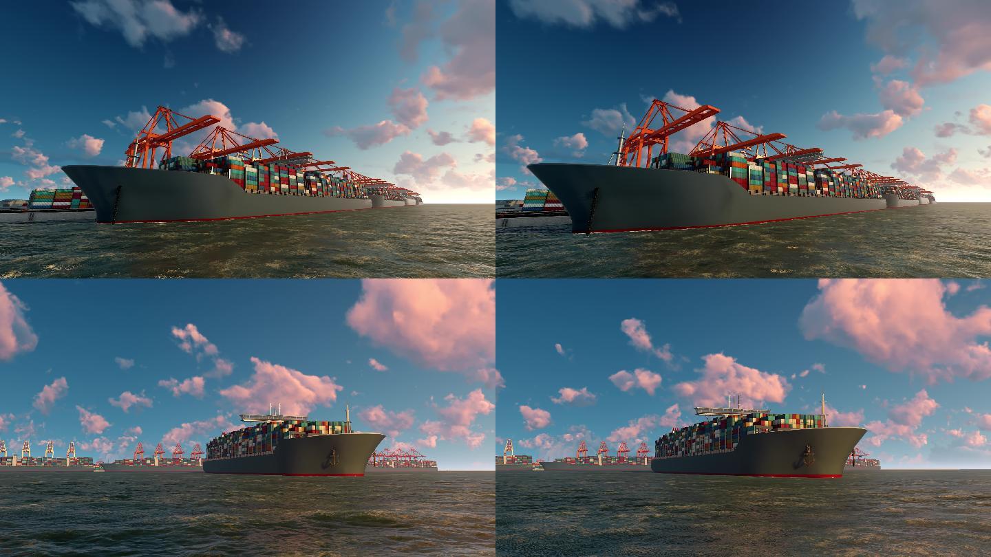 港口货船出海三维视频