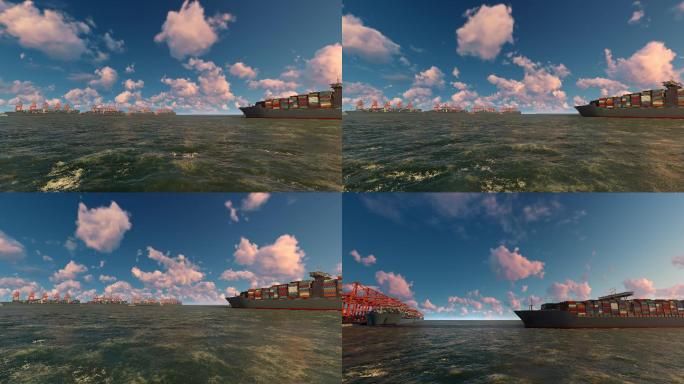 货船进港口三维视频