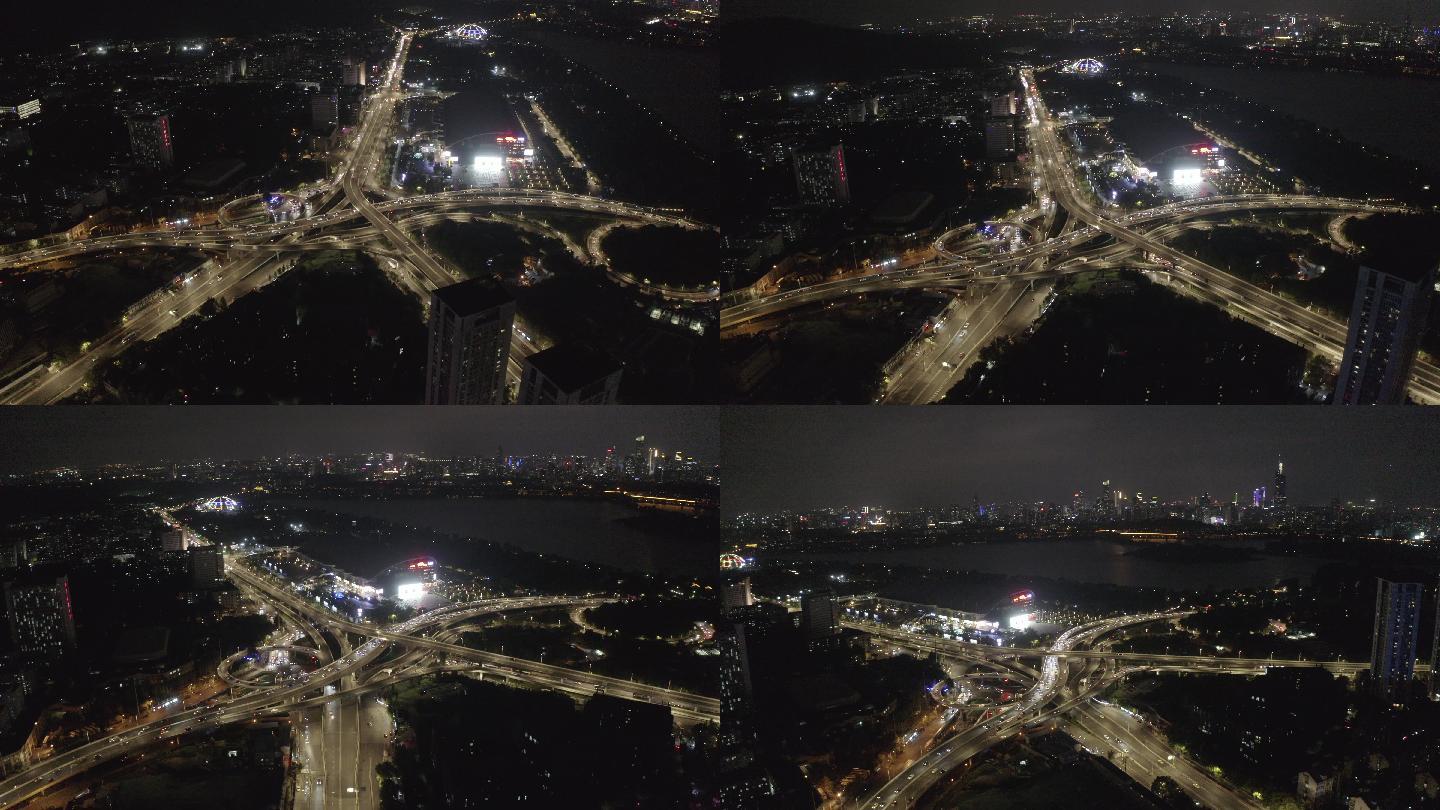 南京城市夜景立交桥航拍
