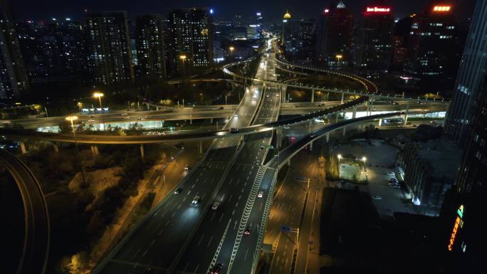 济南城市夜景高架桥车流