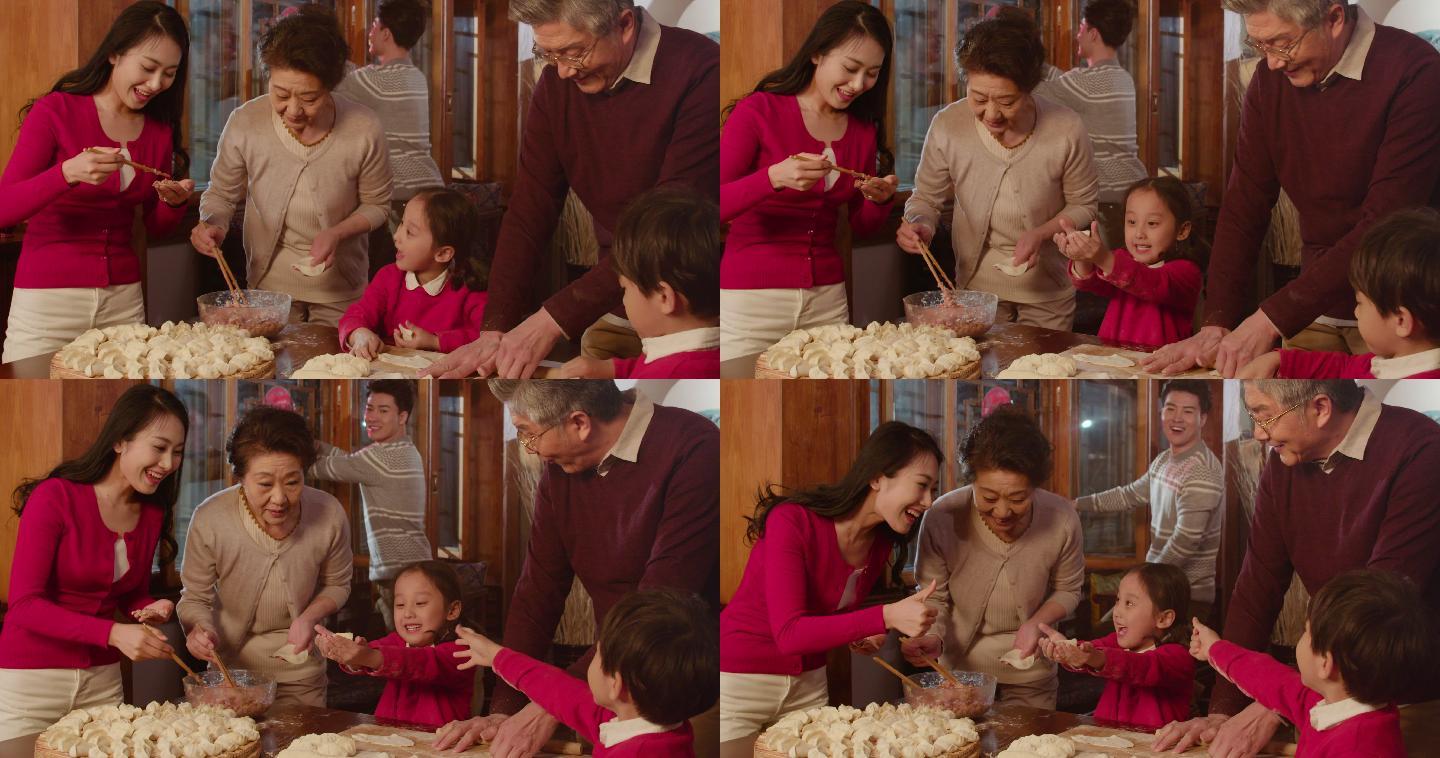 快乐家庭过年包饺子