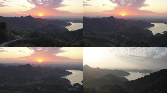 4K湖光山色盘山公路夕阳